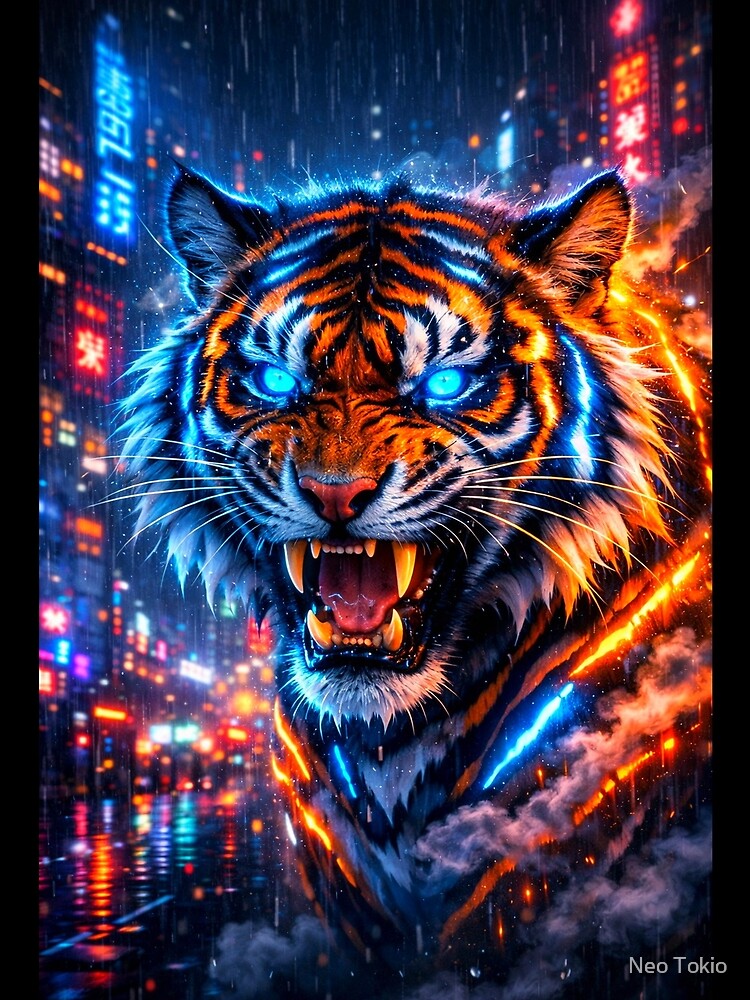Neon Cyber Tiger – Neo Tokyo Rain by Neo Tokio