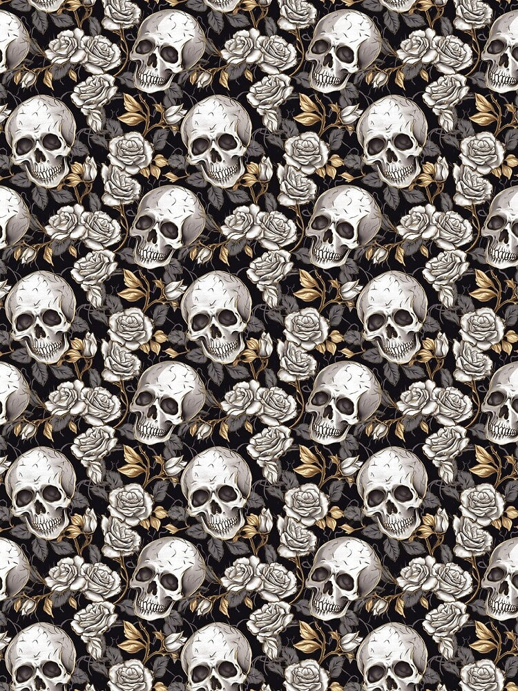 Golden Leaves with Silver Roses and Skulls Pattern by Christy Wyatt