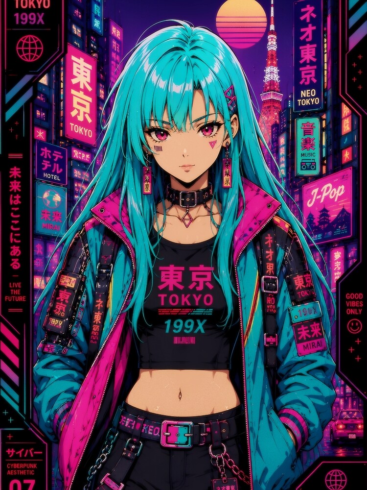 Cyberpunk Aesthetic Girl - Retro Tokyo Anime by Apocalyptic Art Studio