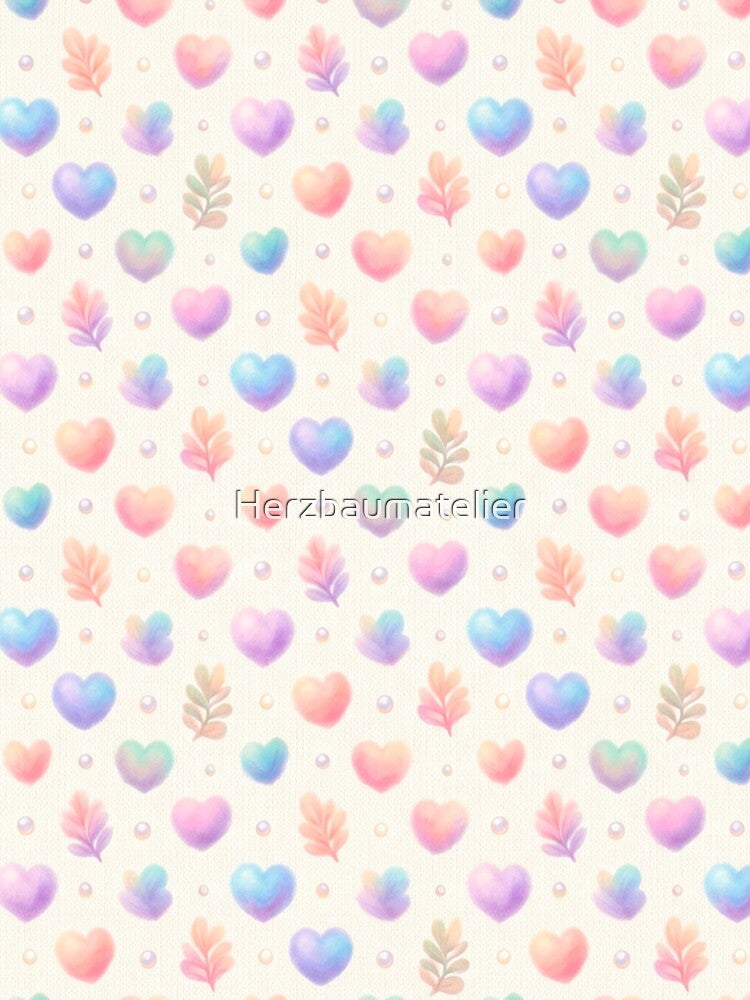 Pastel Hearts & Leaf Play – Delicate Nature Aesthetic Pattern by Herzbaumatelier