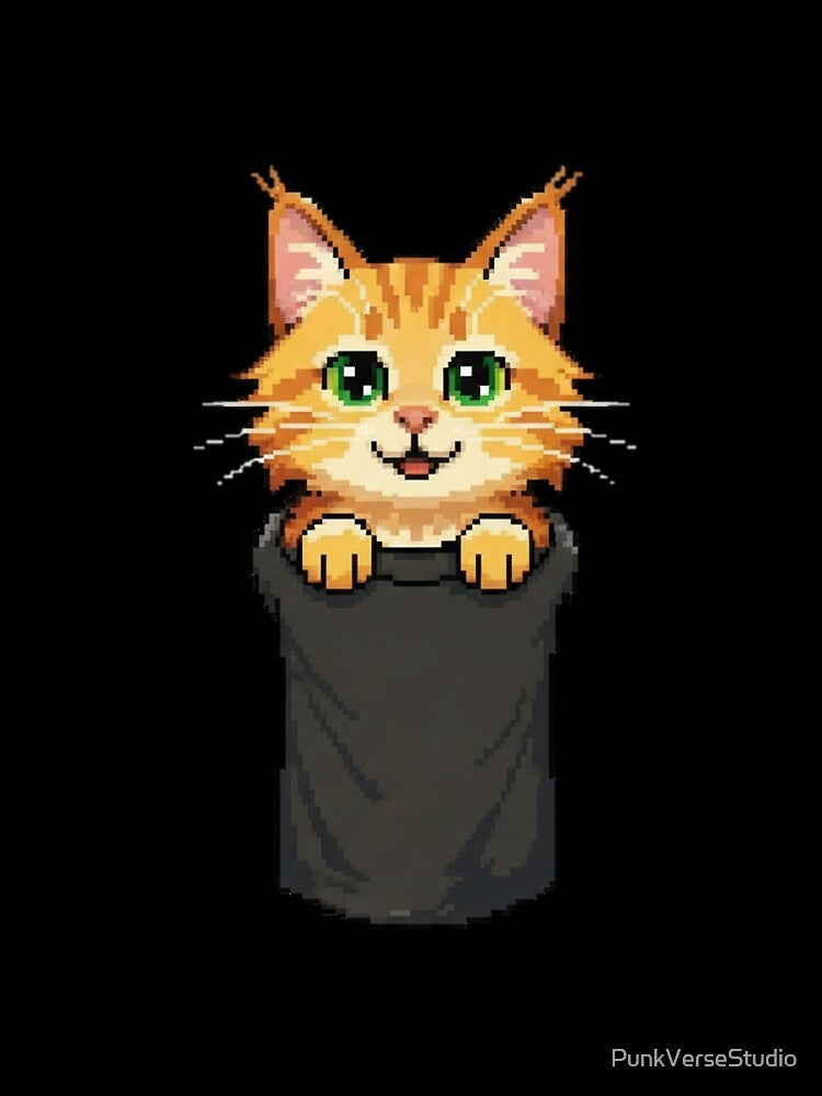 Pixel Cat in Pipe – Retro 8 Bit Video Game Cat Coming Out of Tube by PunkVerseStudio