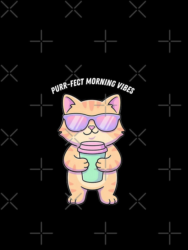 Purr-fect Morning Vibes - Cute Kawaii Cat with Sunglasses and Coffee by Aervik