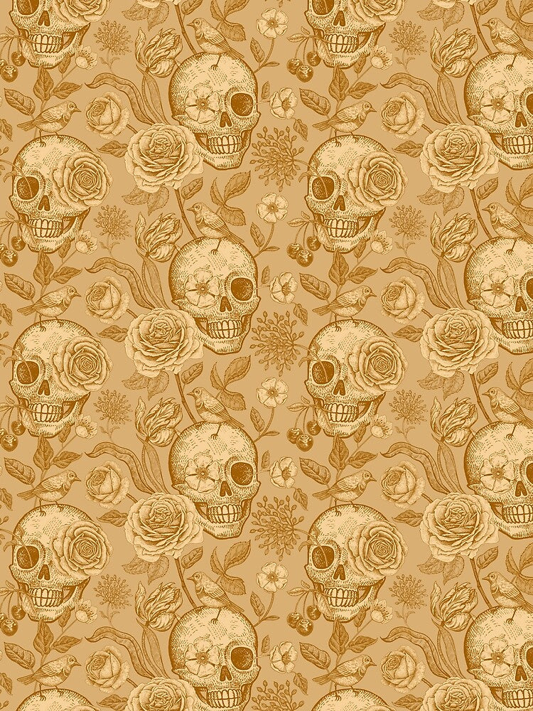 Vintage Style Sepia Floral Pattern With Skulls by Alli Well