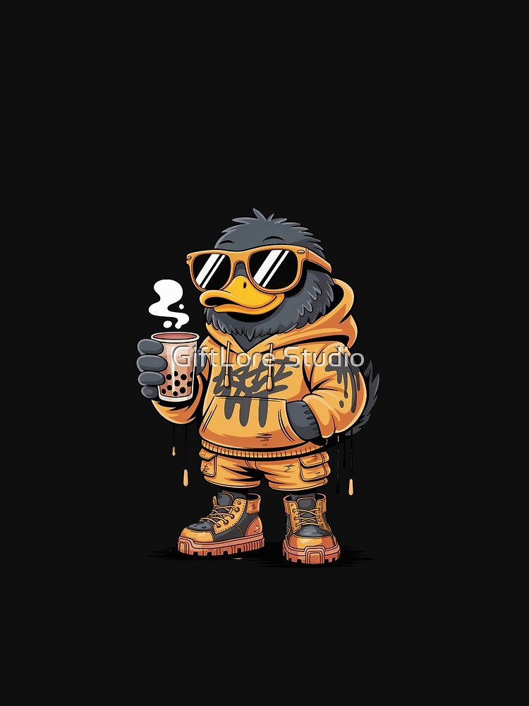 Cool Duck Drinking Boba T-Shirt | Streetwear Drip Duck Cartoon | Bubble Tea Lover Graphic Hoodie Design by GiftLore Studio