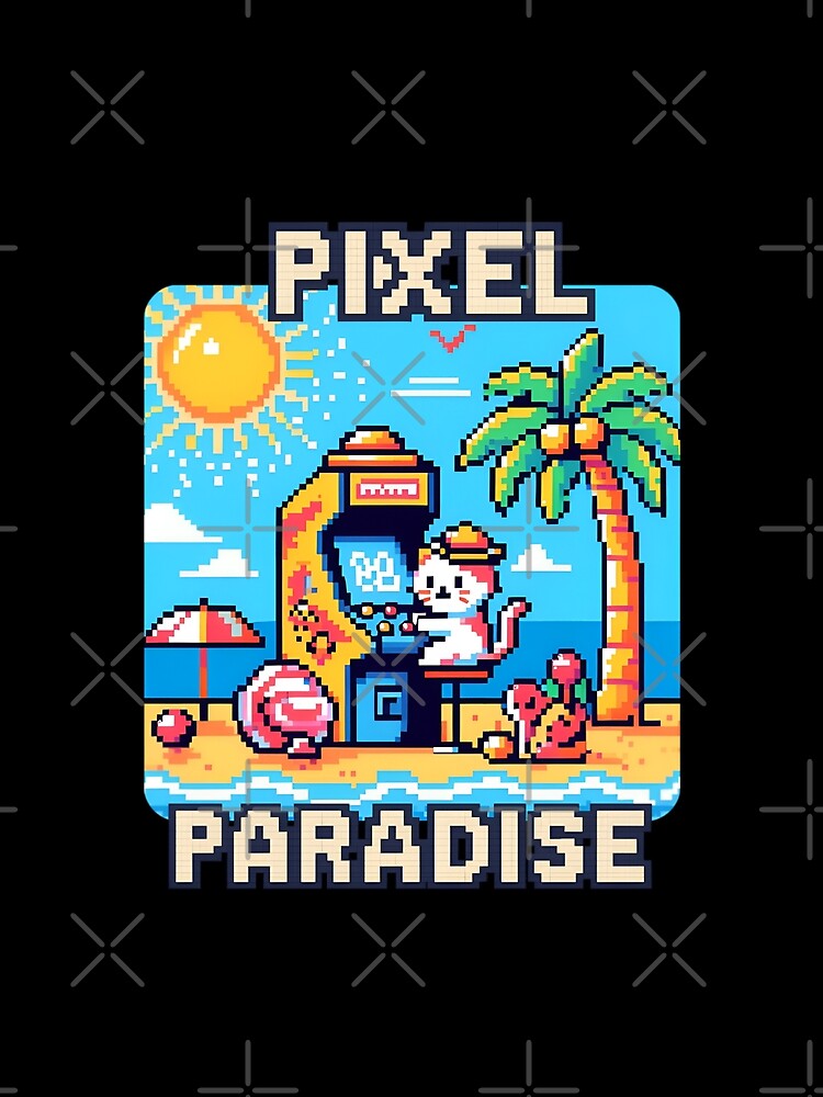 Pixel Paradise – Retro Beach Gaming Cat by Closeddog