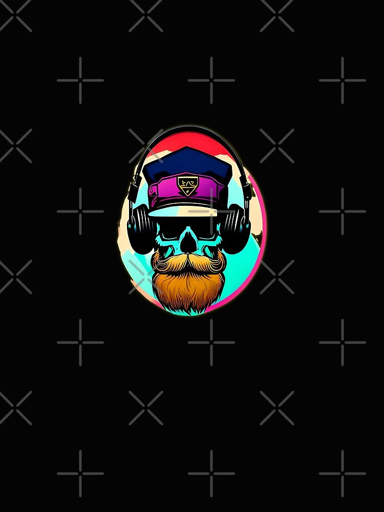 A Hipster Beard Skull with Headphones Retro Artistic Design by Sanctum Cosmos