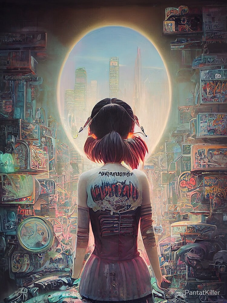 Cyberpunk Style Girl in Tokyo City Wall Art by PantatKiller