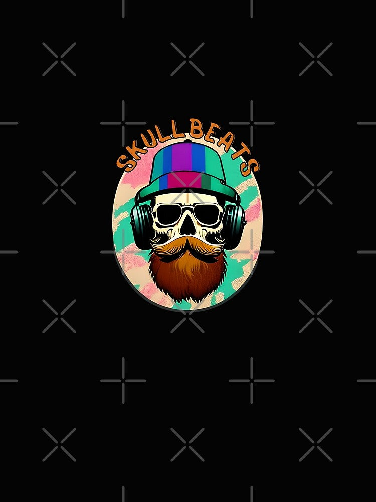 Skull Beats Bearded Skull with Headphones Retro Artistic Design by Sanctum Cosmos
