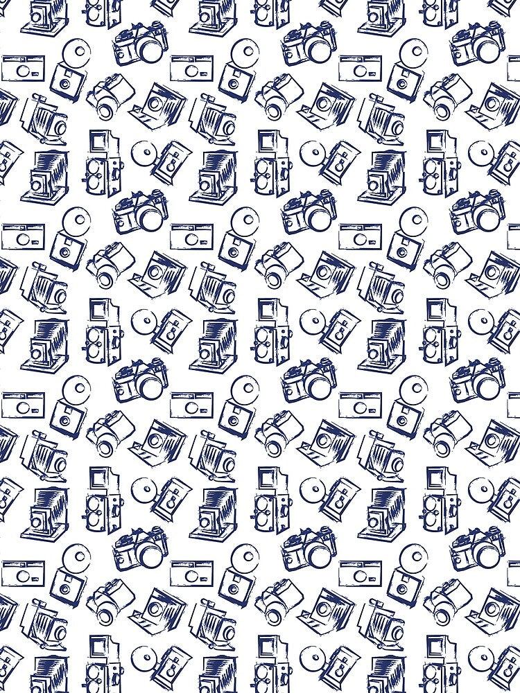 Vintage Cameras - Photography - Photographer Pattern - Blue White by whyitsme