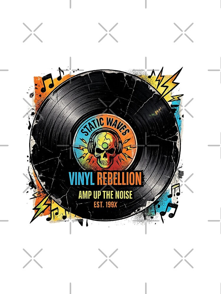 Cracked Vinyl Skull "Static Waves" Rock Music by Retro Rascals Co.