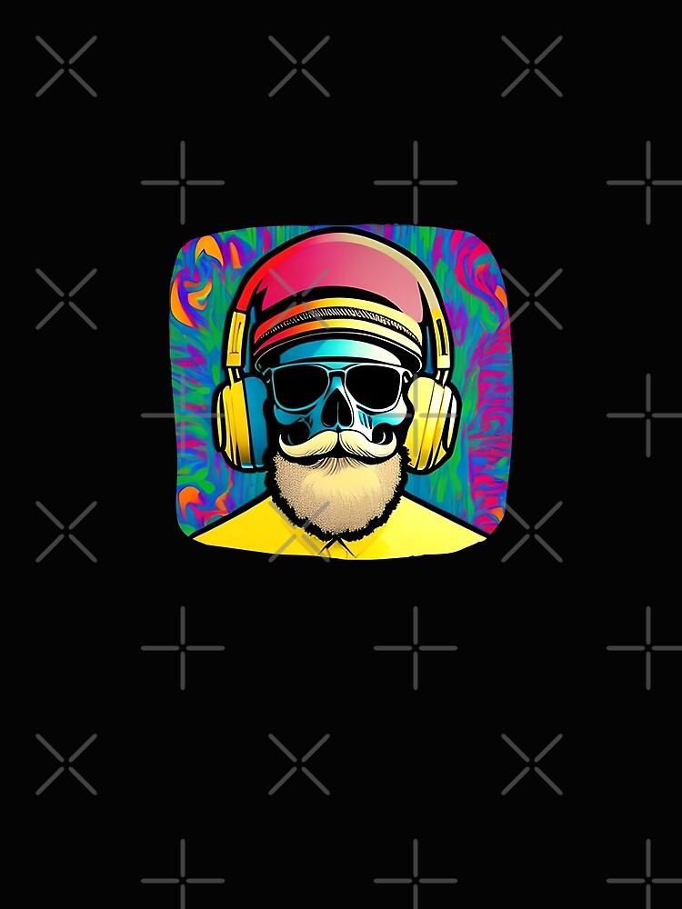 Hipster Beard Skull with Headphones Retro Artistic Design by Sanctum Cosmos