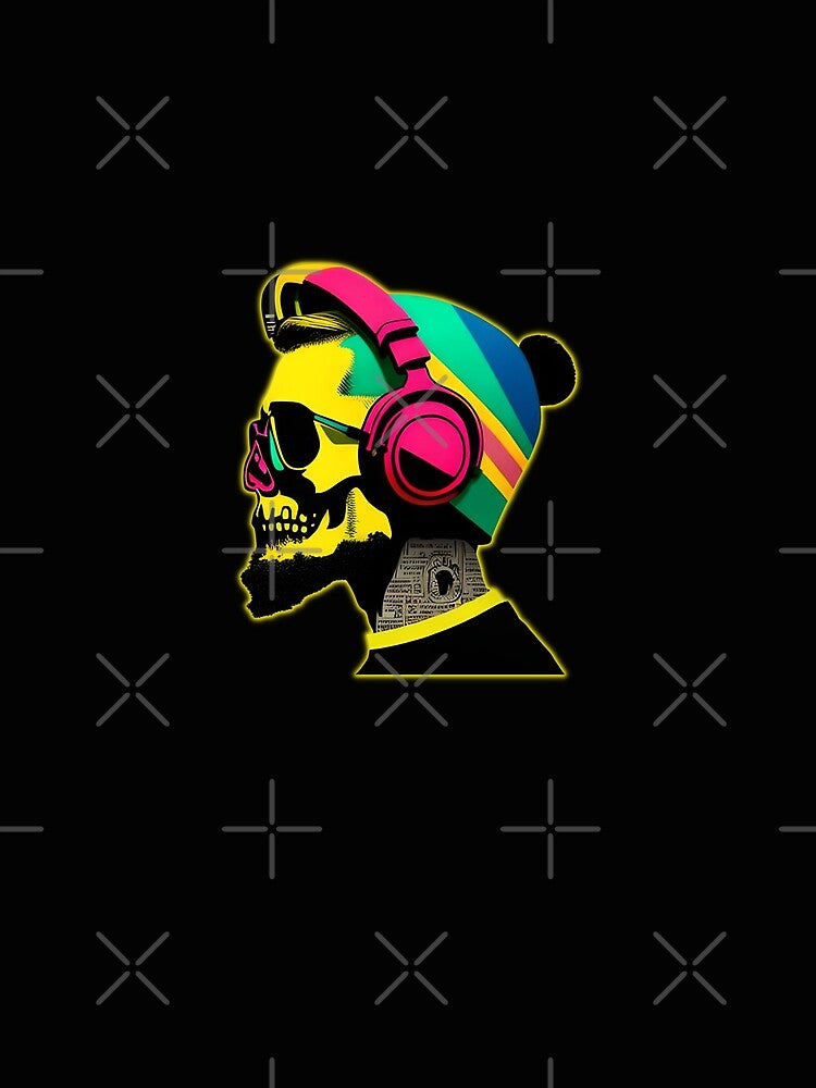 Classic Hipster Skull with Headphones  Artistic Color Design by Sanctum Cosmos