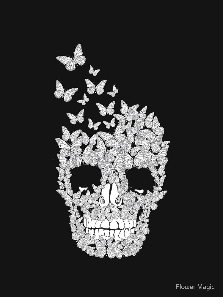 Black and White Butterfly Skull by Flower Magic