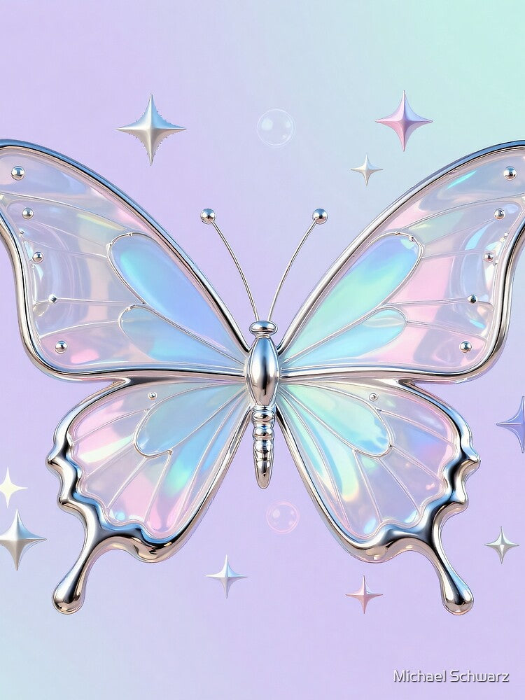 Holographic Chrome Butterfly Pastel Y2K Aesthetic Art by Michael Schwarz