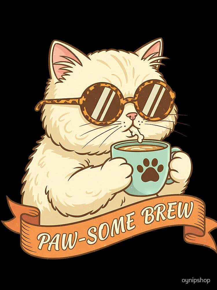Paw-some Brew Funny Cat Drinking Coffee by oynipshop