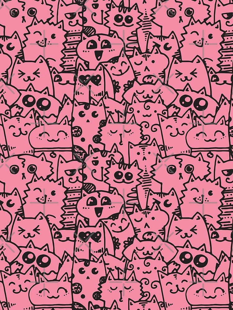 Kittie kawaii doodle pattern - Pink by ZenReiArt