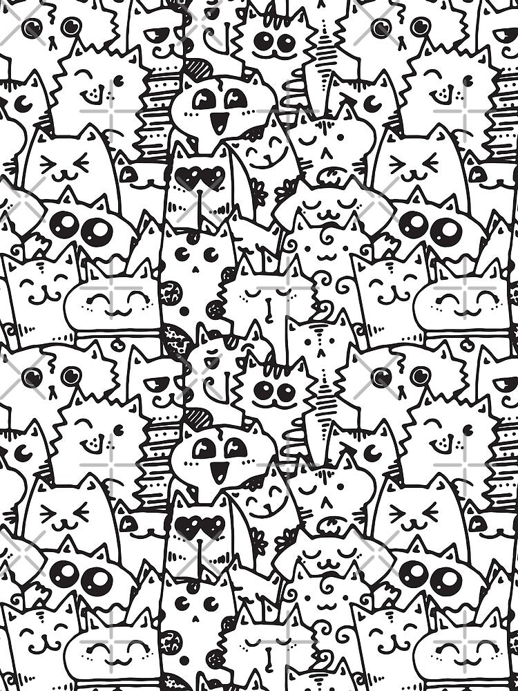 Kittie kawaii doodle pattern - White by ZenReiArt