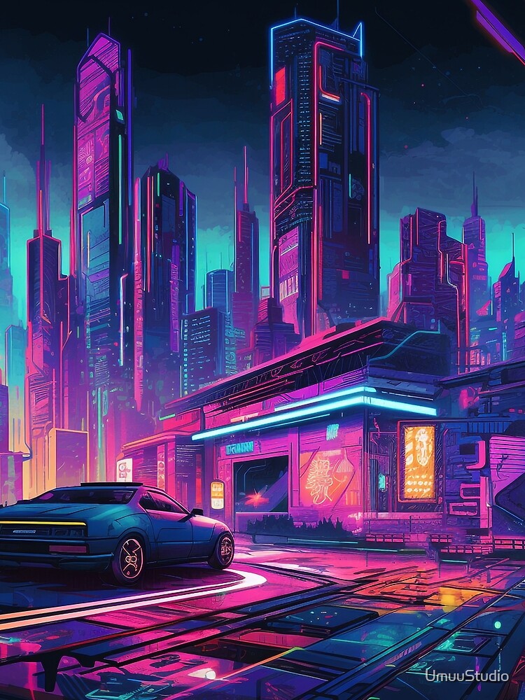 Neon Night || Futuristic Retrowave Synthwave Night City, Neon Lights by UmuuStudio