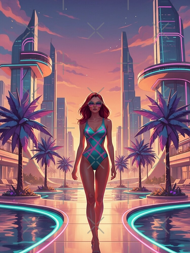 Golden Future Retro Cyberpunk City Sunset by GraphixKing999