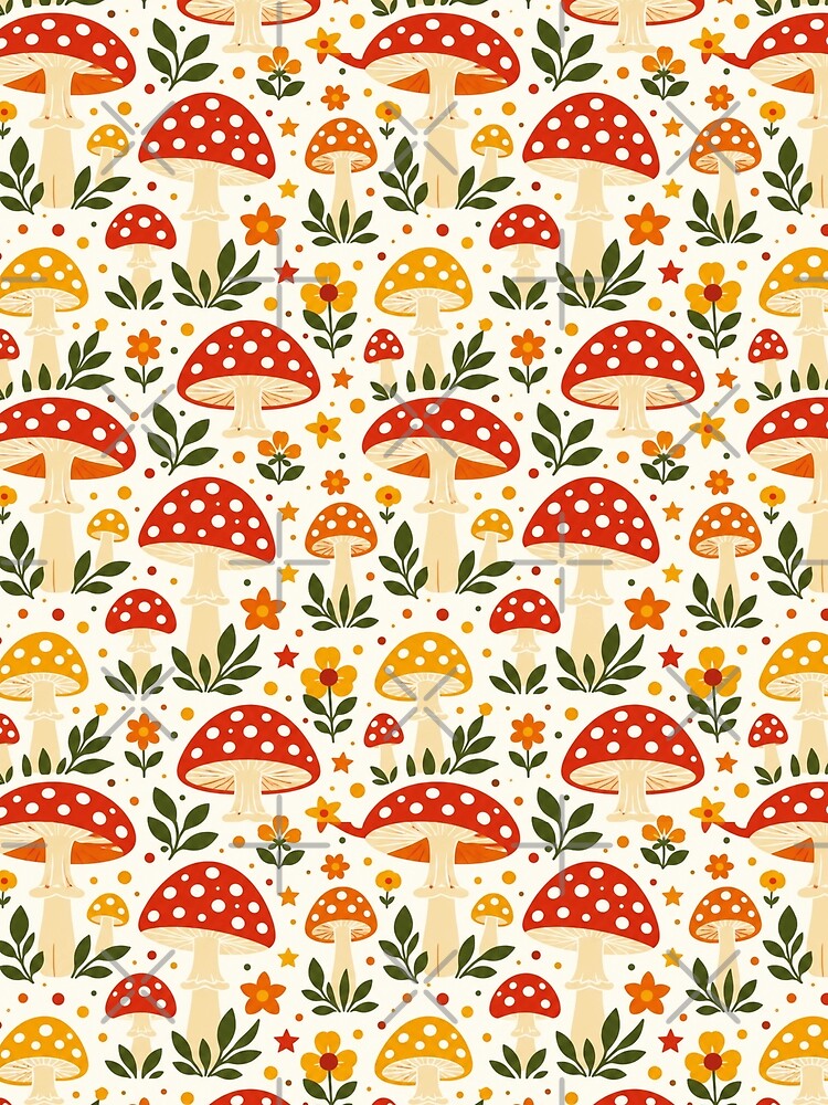 Retro Folk Art Mushroom Seamless Pattern Flat Graphic by Inkworksbyshery