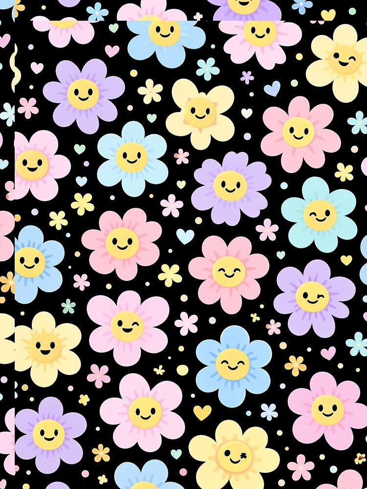 Cute Pastel Flower Pattern Smiling Kawaii Floral Design by PunchDrop