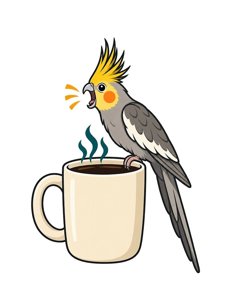 Screaming Cockatiel Perched Over Morning Coffee by eignvalue