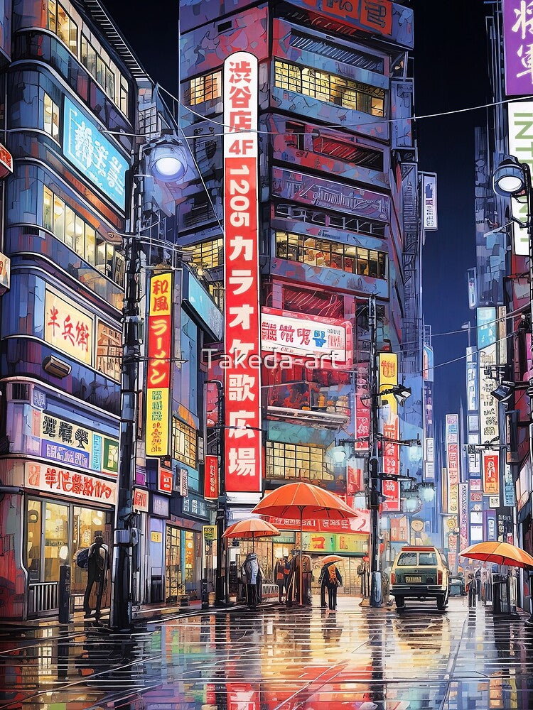 Rainy Cyberpunk Tokyo Night Street by Takeda-art