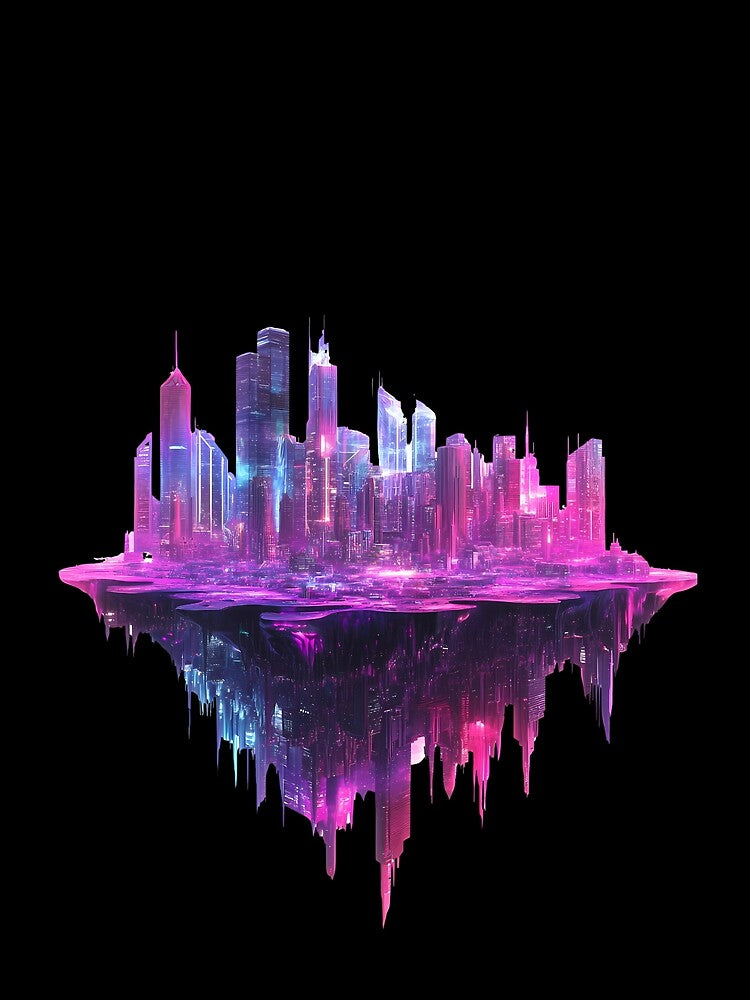 Futuristic Floating Neon Cyberpunk Cityscape by PixelReverb