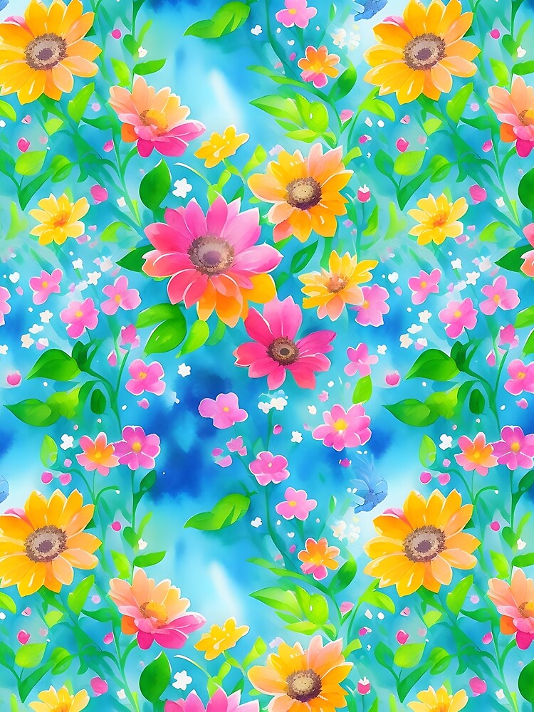 Luxurious Floral Symphony, yellow and pink flowers on a magic art by Deeplek by deeplek