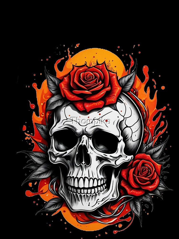 Flaming Skull & Roses by Thompika