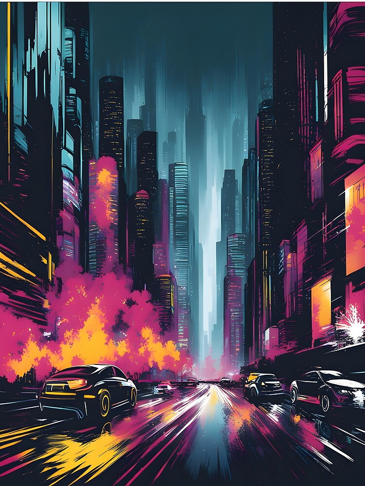 Metropolis Chromatic: A Cyberpunk Symphony of Vector Sprays and Dynamic Brushstrokes by aguia-est-123