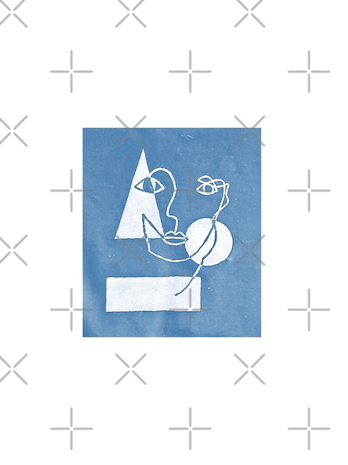 Abstract Face w/ Geometric Minimalist Shapes Sketch (Blue) Available as a Sticker, Print, and Apparel by JaidenBirdie