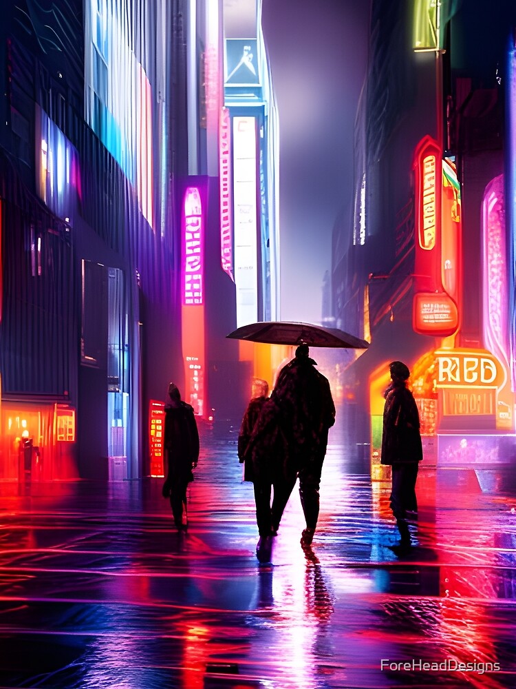 Neon City Center in the rain | Cyberpunk | Blade Runner by ForeHeadDesigns