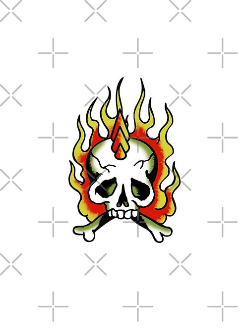 "Old Punks Never Die – Flaming Skull & Crossbones Punk Rock Rebel Design." by artworkathome
