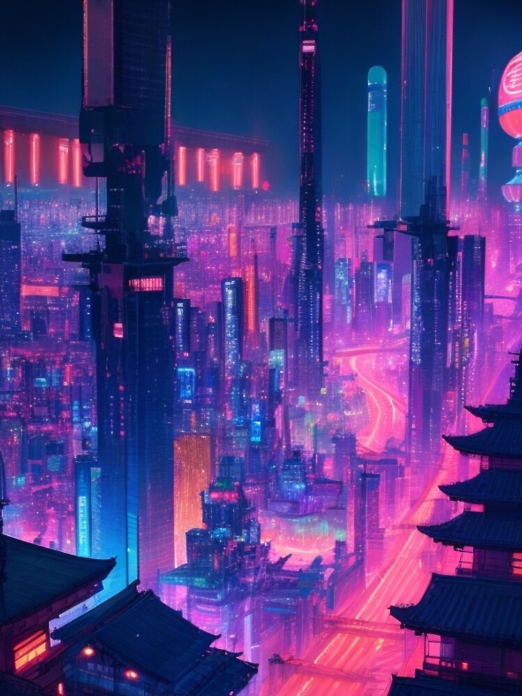 year 3000 neon cityscape japan by mikaws