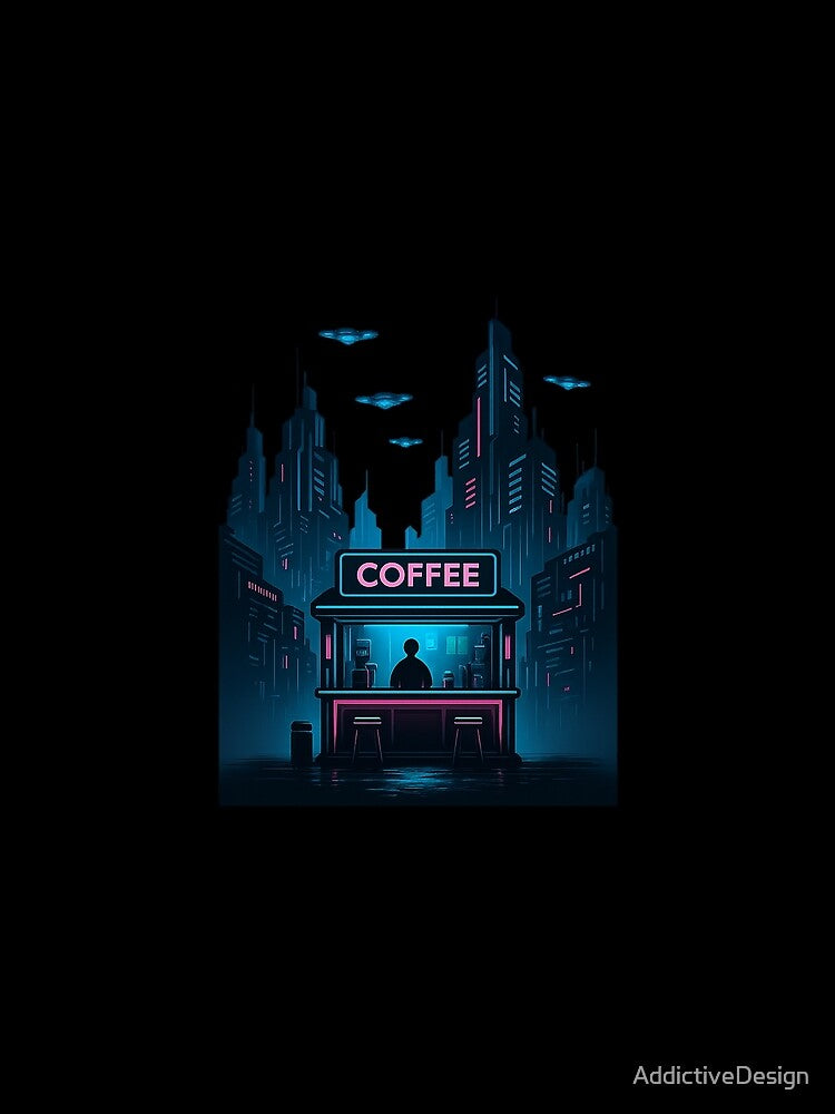 Neon Coffee Stall – Cyberpunk Night Market Brew by AddictiveDesign