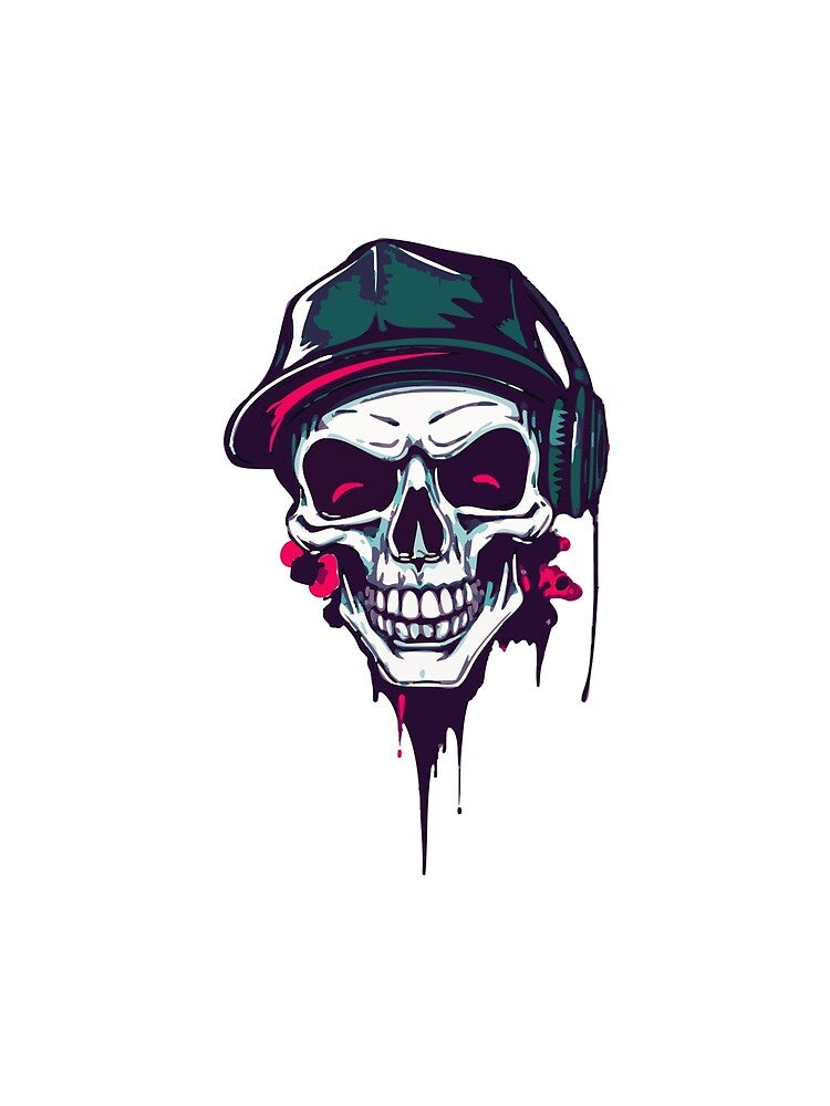 Badass Skull With Hat and Headphones Vintage Look by UNK-Fatigues