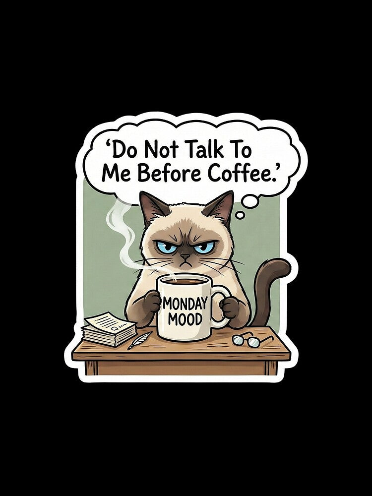 Grumpy Siamese Cat Drinking Coffee | Do Not Talk To Me Before Coffee - Funny Morning Mood by FluffinCool