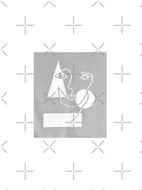 Abstract Face w/ Geometric Minimalist Shapes Sketch (Grey) Available as a Sticker, Print, and Apparel by JaidenBirdie