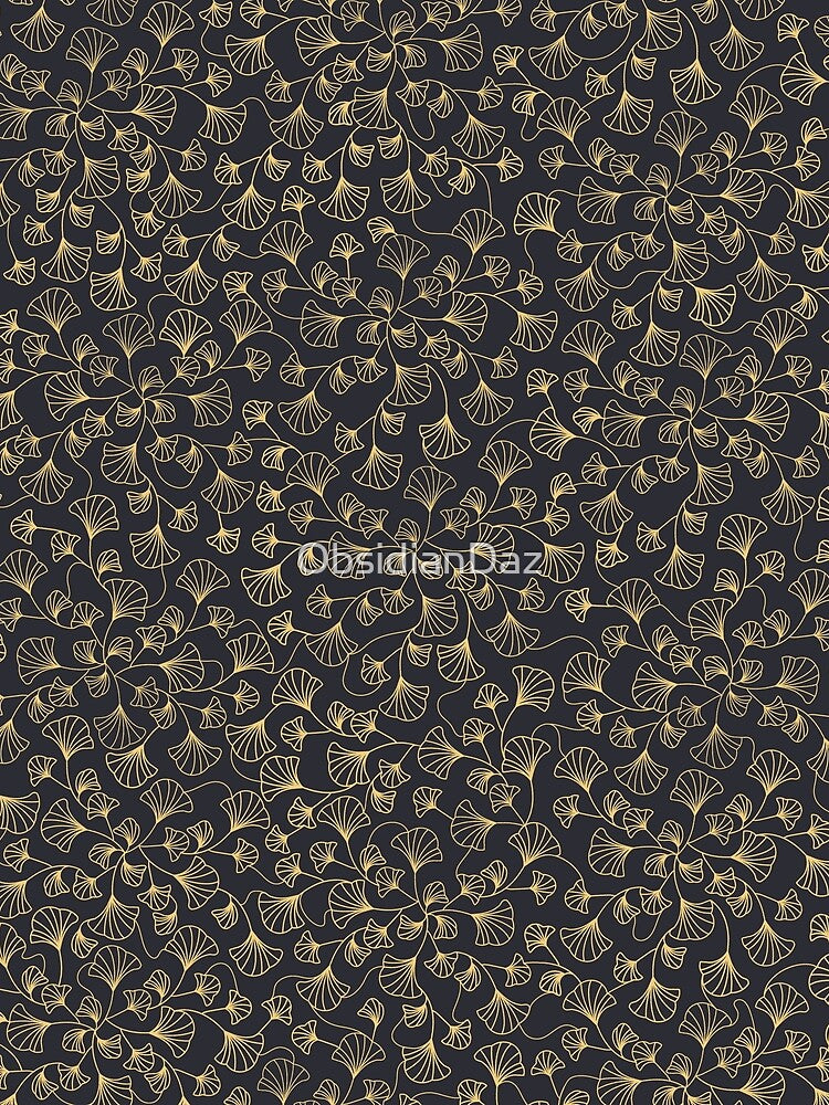 Ginko Leaves Pattern (Gold Line Art) by ObsidianDaz