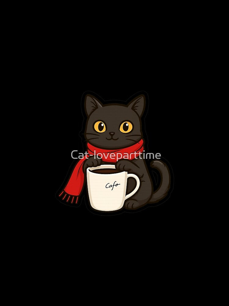 Black cat with his coffee cup by Cat-loveparttime