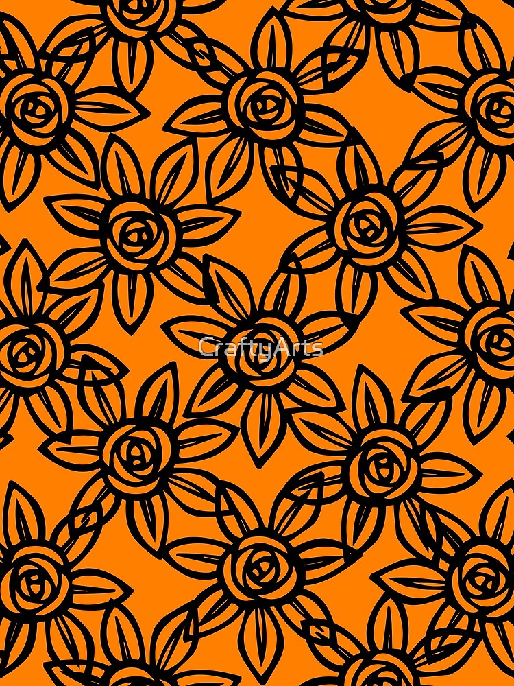 Orange doodle flower pattern by Carrie_Anne_Designs