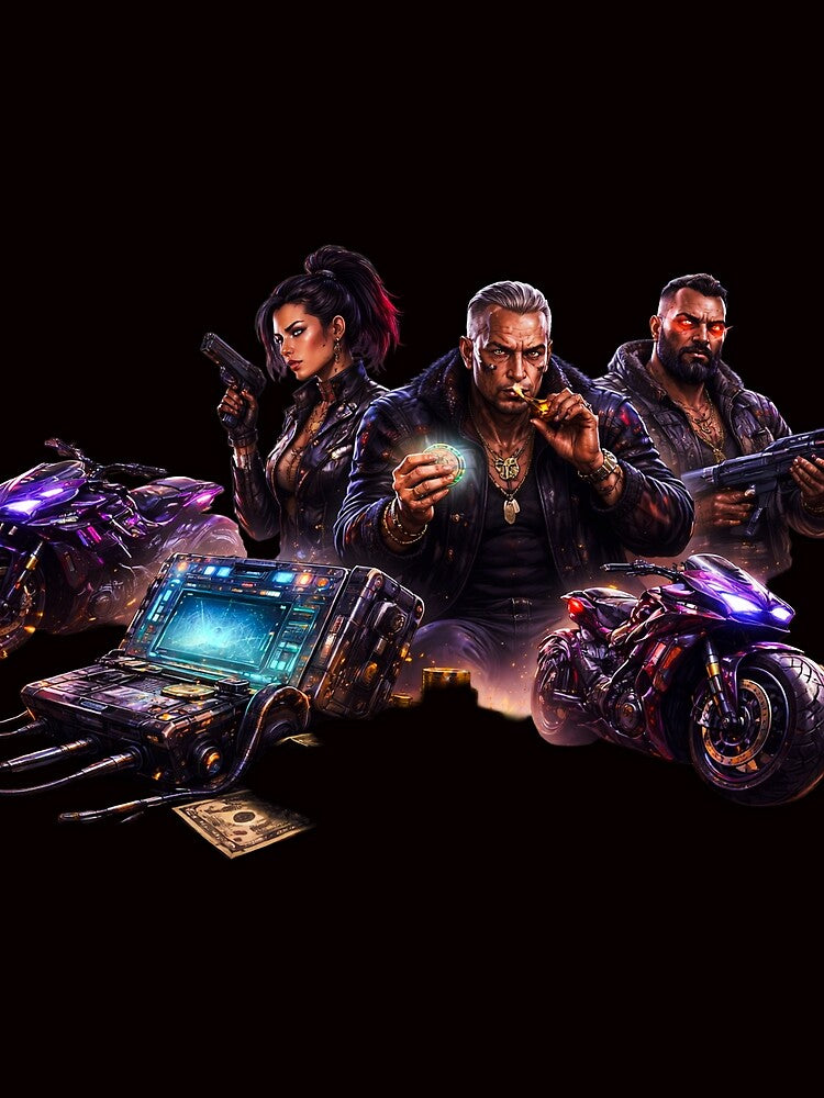 cyberpunk gangster family neon city motorcycles money cyberpunk aesthetic by HIGHSQUARE