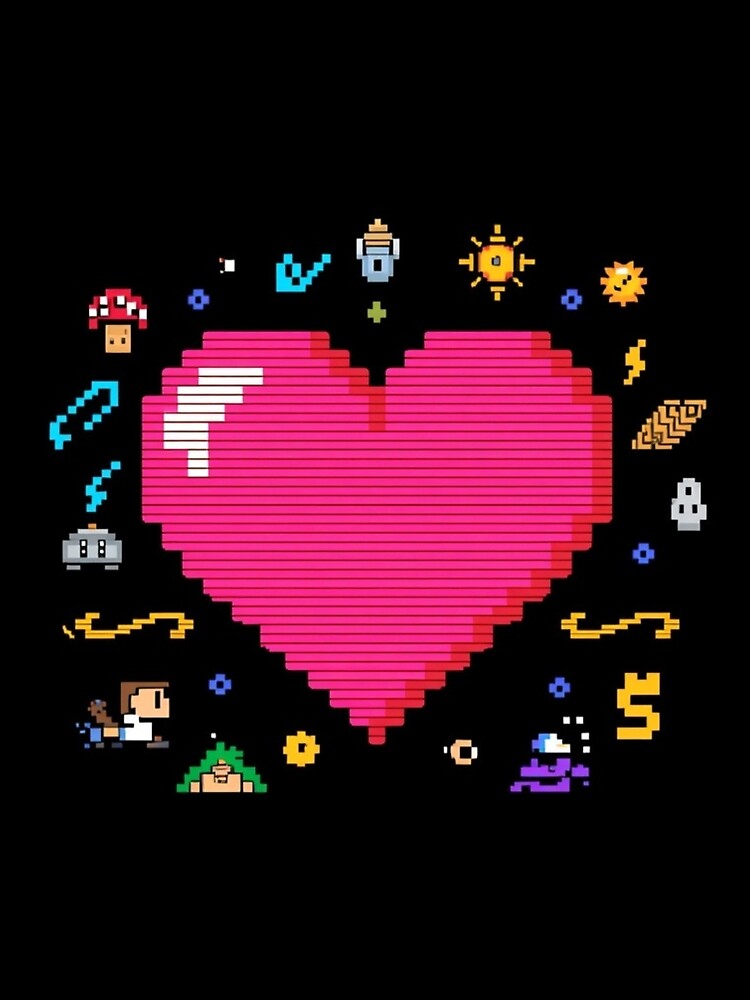 Retro Pixel Art Glowing 8-Bit Heart Gaming Design by Pink-Blossoms