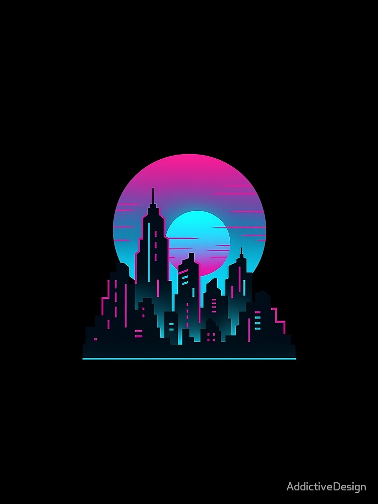 Neon Sunset Skyline – Retro Cyberpunk City Silhouette by AddictiveDesign
