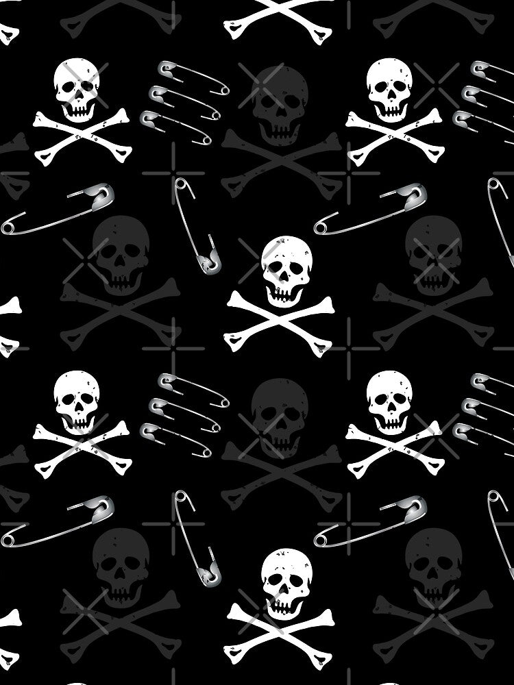 Punk Safety Pins and Skulls Pattern on Black by CreativeBridge