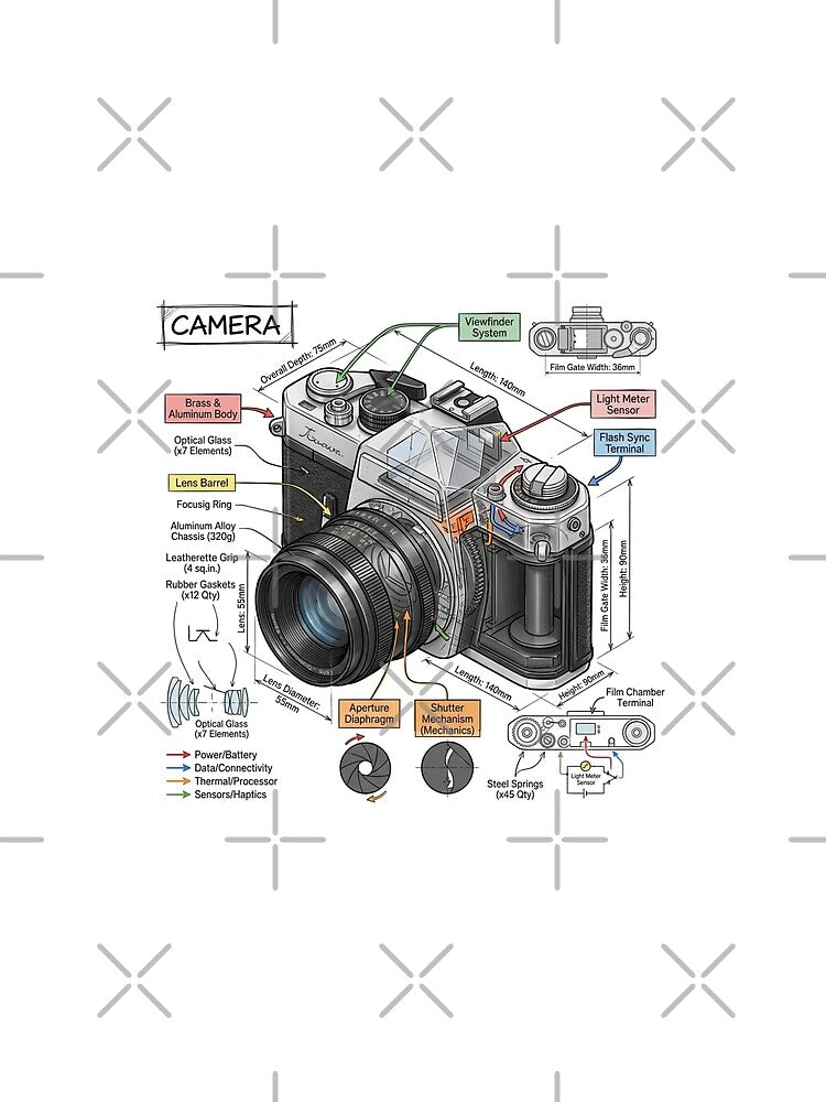 Vintage Camera - Cross-section Isometric Drawing by Rhu Creations