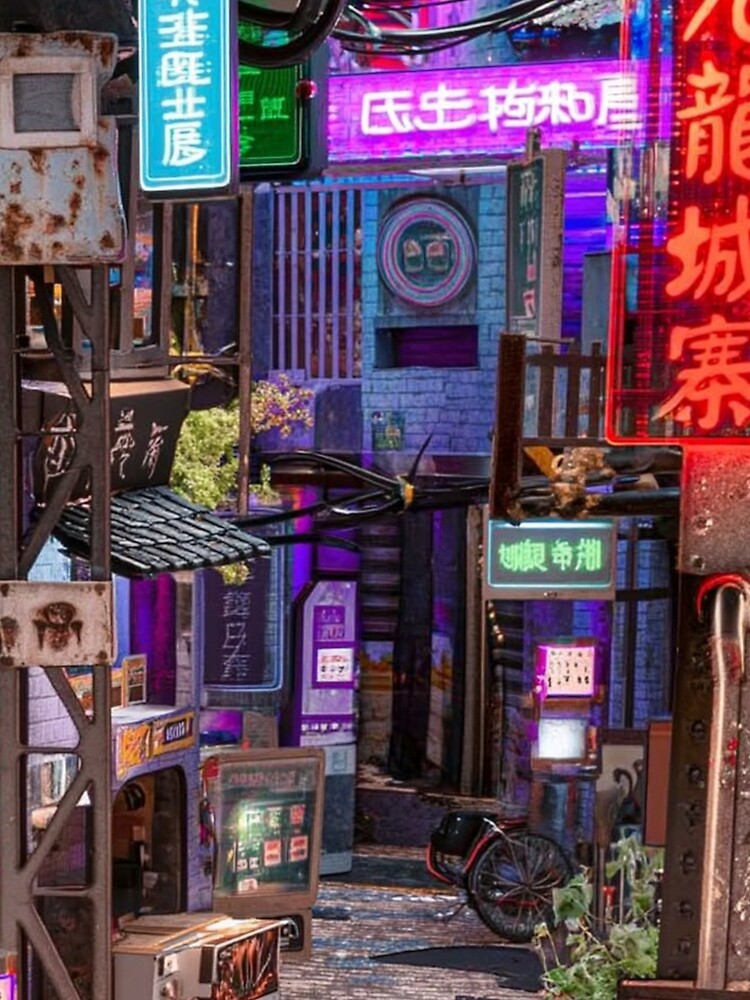 Neon Japanese Alley – Cyberpunk Tokyo Street Art by GSizzle1