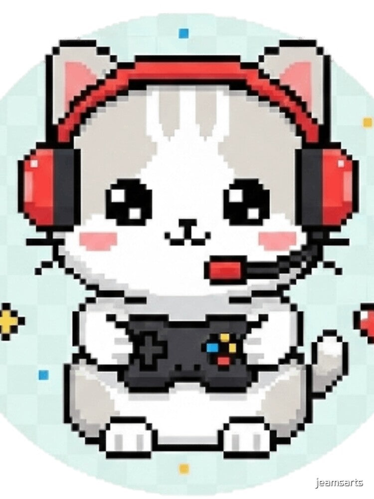 Cute Gamer Cat Pixel Art – Retro Gaming Kitty Design for Stickers & T-Shirts by jeamsarts