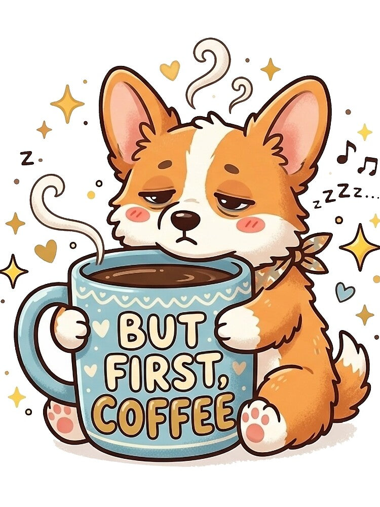 Funny Corgi But First Coffee Shirt, Sleepy Corgi Coffee Lover Tee, Cute Corgi Gift for Coffee and Dog Lovers by Wearable Canvas..